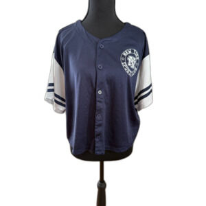 Women's XL Navy Vibe N' "New York Sports Club" Button Crop Top Jersey